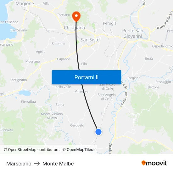 Marsciano to Monte Malbe map