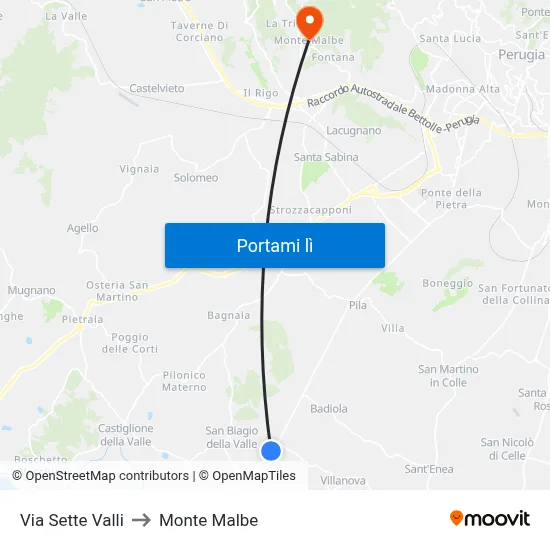 Via Sette Valli to Monte Malbe map