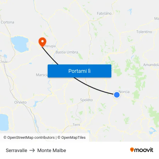 Serravalle to Monte Malbe map