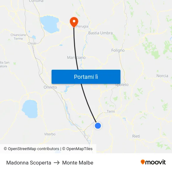 Madonna Scoperta to Monte Malbe map