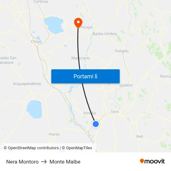 Nera Montoro to Monte Malbe map
