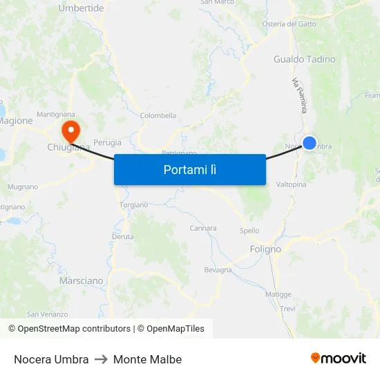 Nocera Umbra to Monte Malbe map