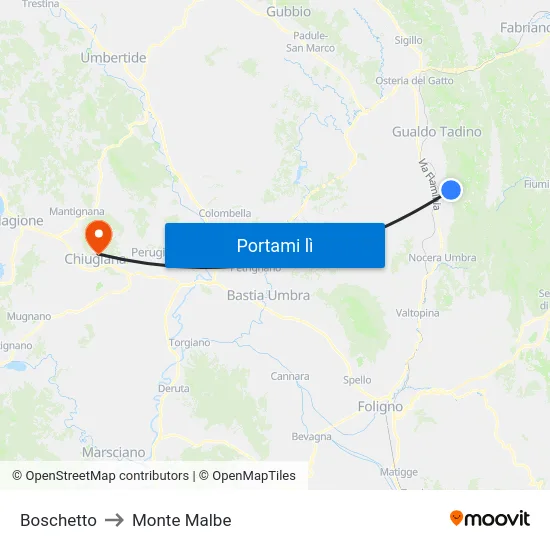 Boschetto to Monte Malbe map