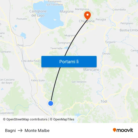 Bagni to Monte Malbe map