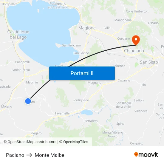 Paciano to Monte Malbe map