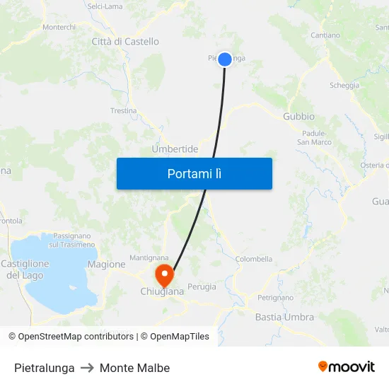 Pietralunga to Monte Malbe map