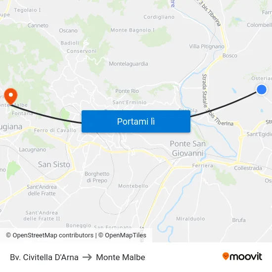 Bv. Civitella D'Arna to Monte Malbe map