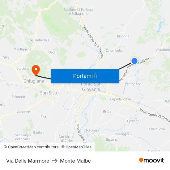 Via Delle Marmore to Monte Malbe map