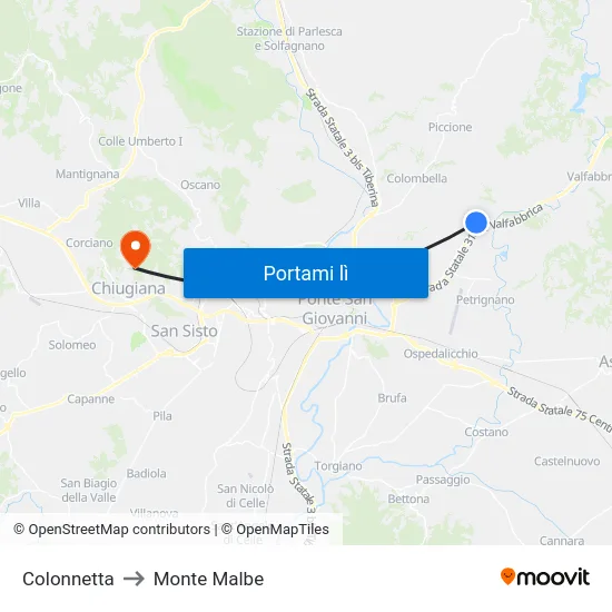 Colonnetta to Monte Malbe map