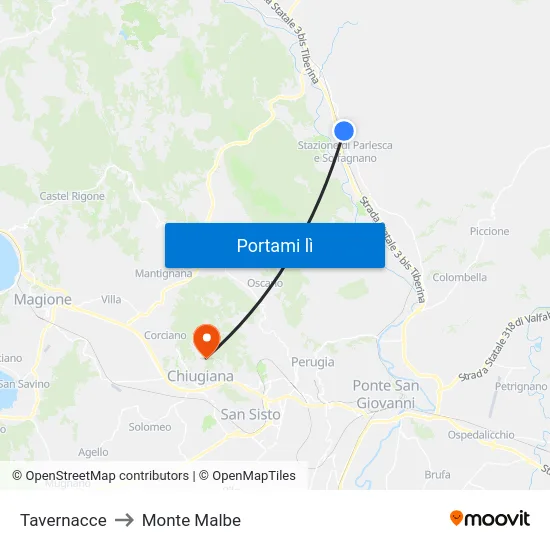 Tavernacce to Monte Malbe map