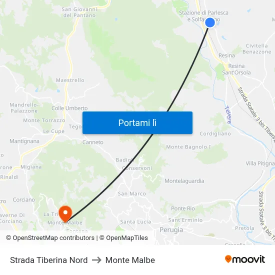 Strada Tiberina Nord to Monte Malbe map