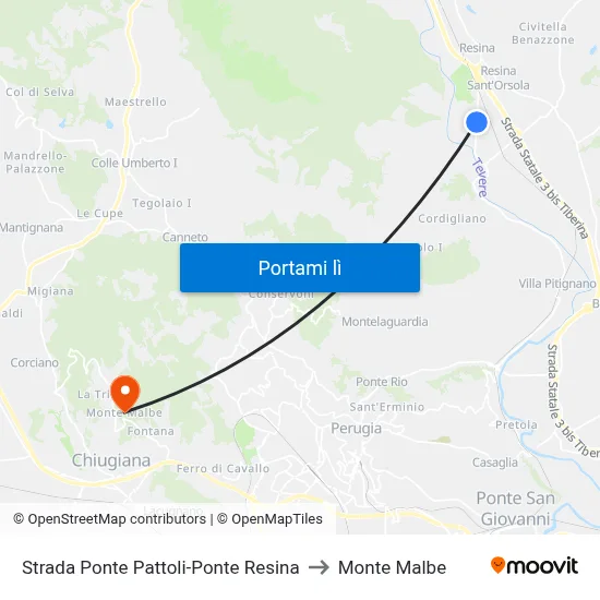 Strada Ponte Pattoli-Ponte Resina to Monte Malbe map