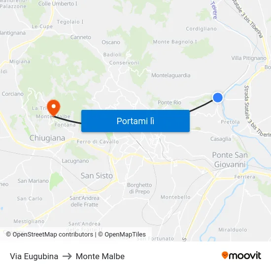 Via Eugubina to Monte Malbe map