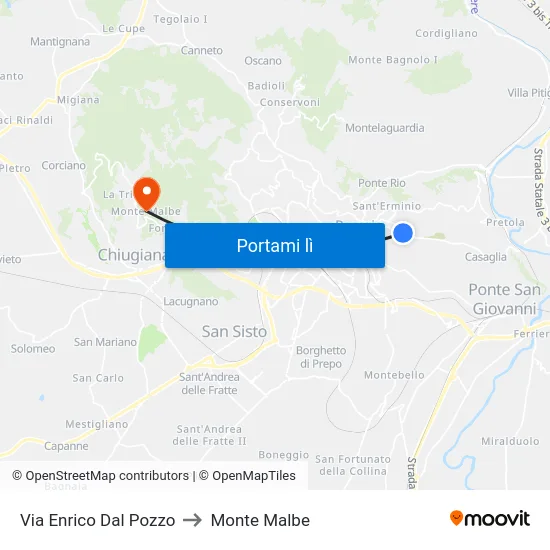 Via Enrico Dal Pozzo to Monte Malbe map