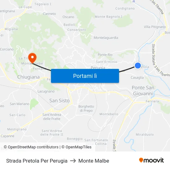 Strada Pretola Per Perugia to Monte Malbe map