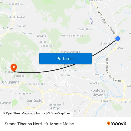 Strada Tiberina Nord to Monte Malbe map