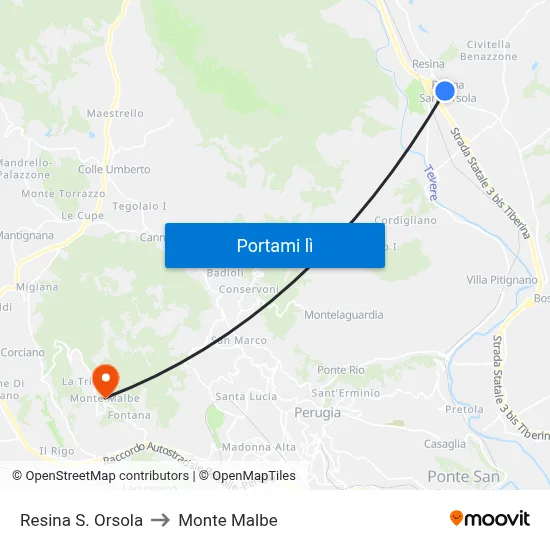 Resina S. Orsola to Monte Malbe map