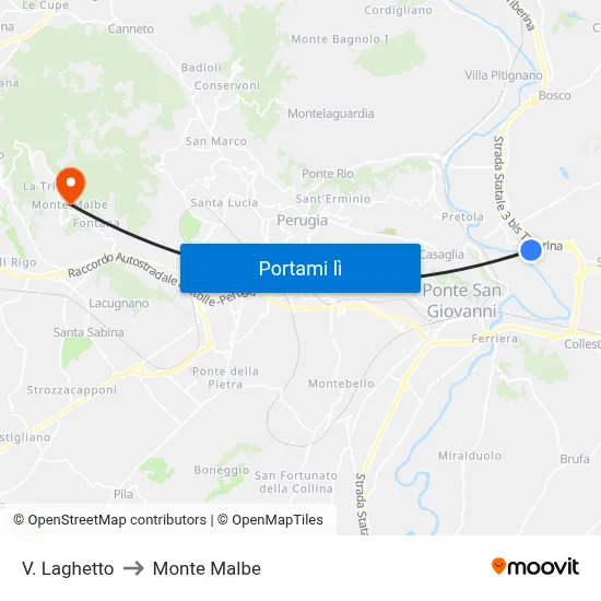 V. Laghetto to Monte Malbe map