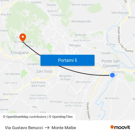 Via Gustavo Benucci to Monte Malbe map