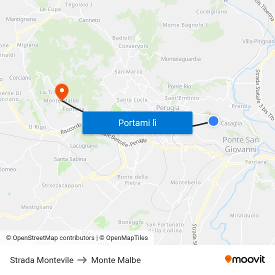 Strada Montevile to Monte Malbe map