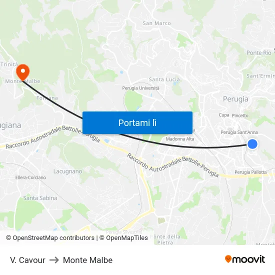 V. Cavour to Monte Malbe map