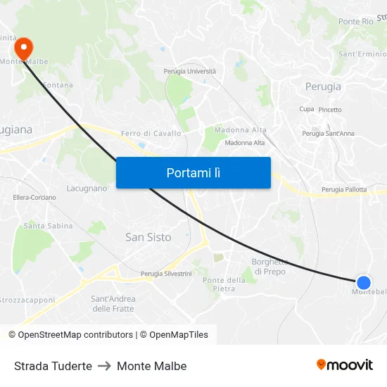 Strada Tuderte to Monte Malbe map
