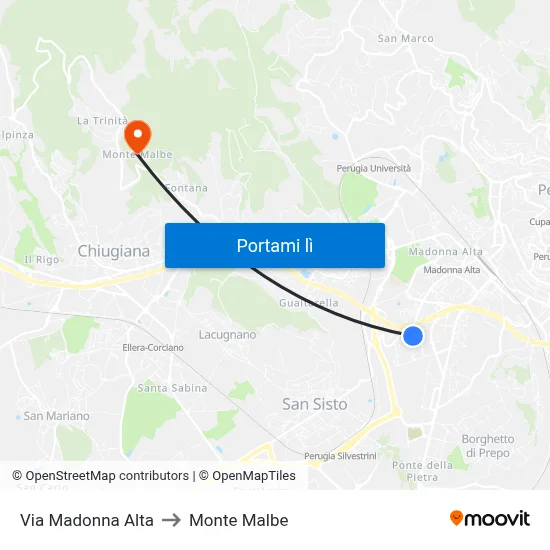 Via Madonna Alta to Monte Malbe map