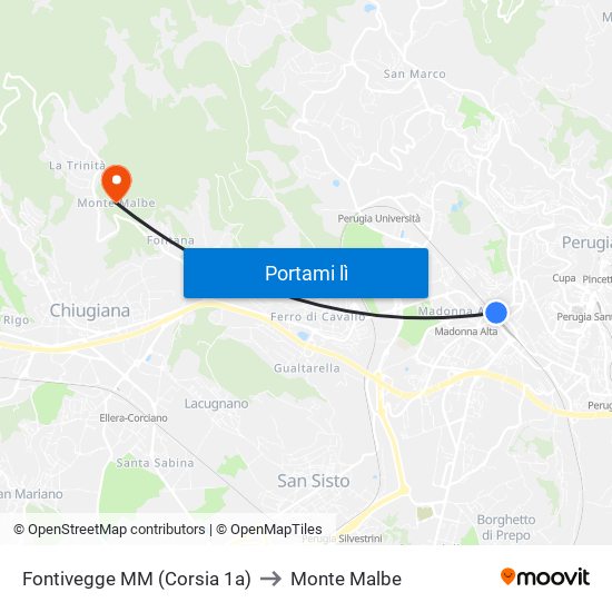 Fontivegge M​M (Corsia 1a) to Monte Malbe map