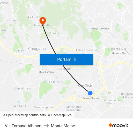 Via Tomaso Albinoni to Monte Malbe map