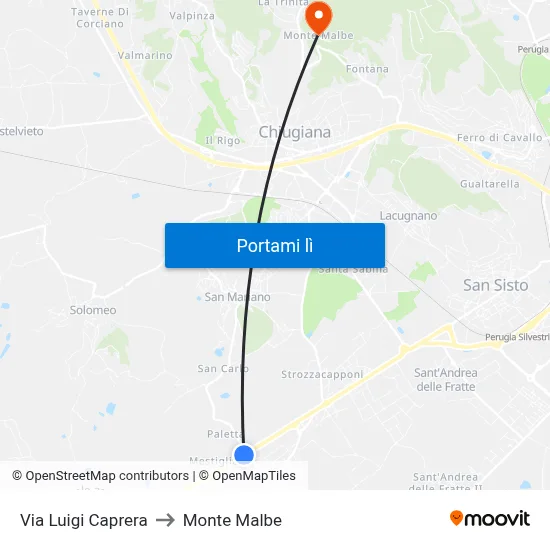 Via Luigi Caprera to Monte Malbe map