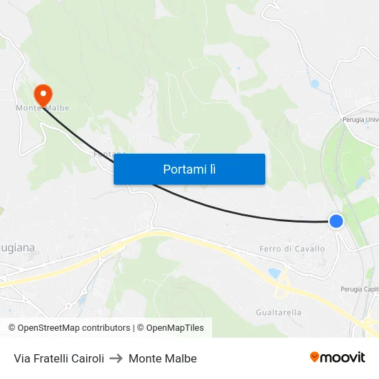 Via Fratelli Cairoli to Monte Malbe map