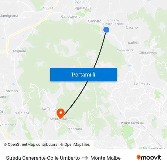 Strada Cenerente-Colle Umberto to Monte Malbe map
