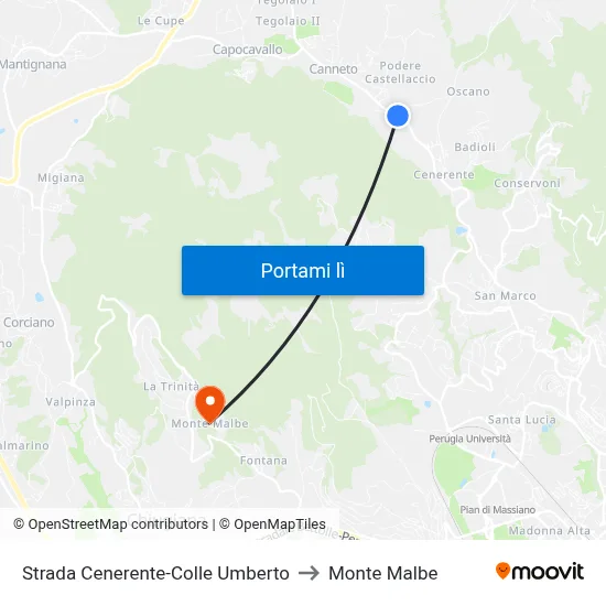 Strada Cenerente-Colle Umberto to Monte Malbe map