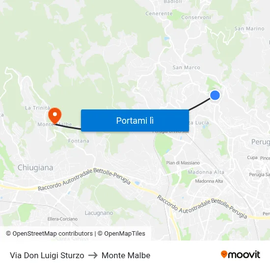 Via Don Luigi Sturzo to Monte Malbe map