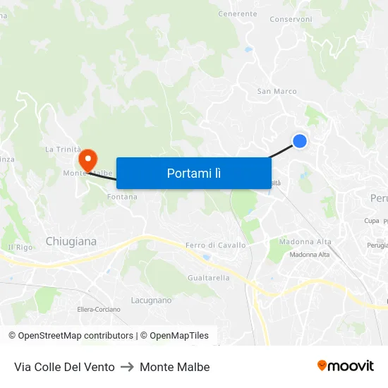 Via Colle Del Vento to Monte Malbe map