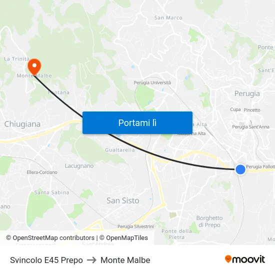 Svincolo E45 Prepo to Monte Malbe map