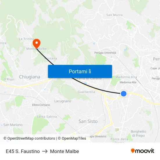 E45 S. Faustino to Monte Malbe map