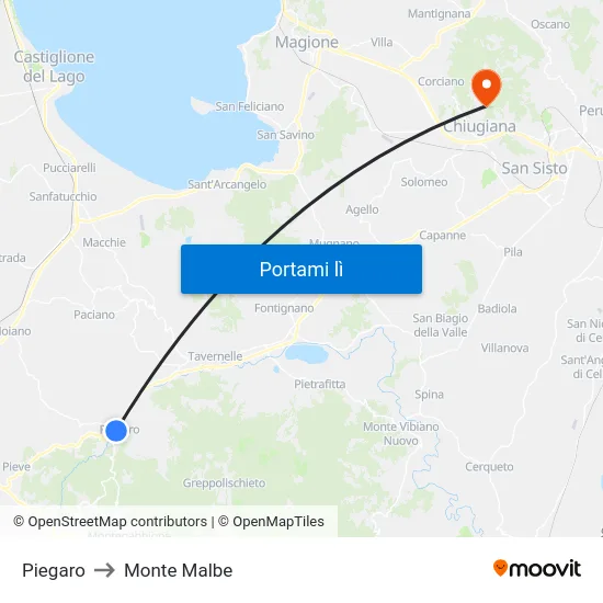 Piegaro to Monte Malbe map