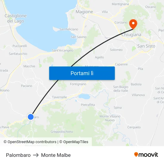 Palombaro to Monte Malbe map