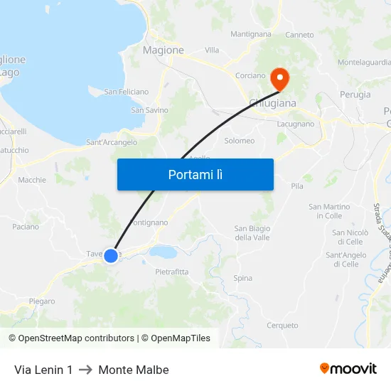Via Lenin 1 to Monte Malbe map