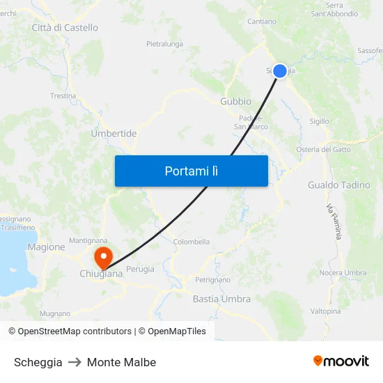 Scheggia to Monte Malbe map