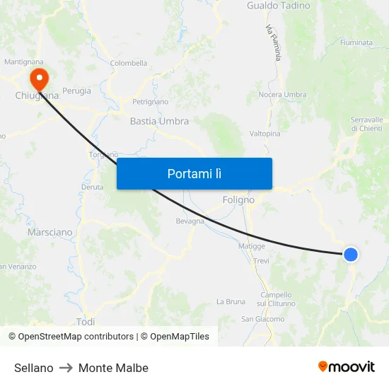 Sellano to Monte Malbe map