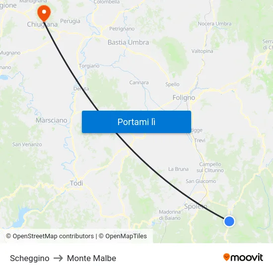 Scheggino to Monte Malbe map