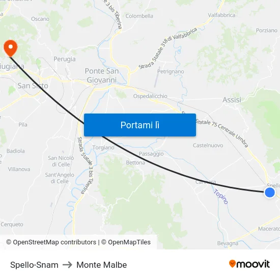 Spello-Snam to Monte Malbe map