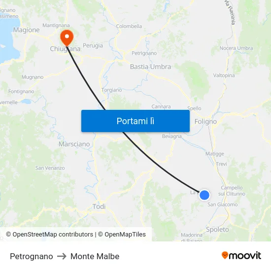 Petrognano to Monte Malbe map
