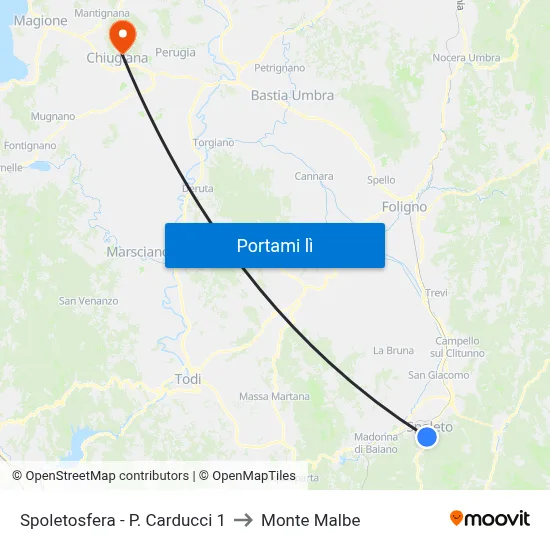 Spoletosfera - P. Carducci 1 to Monte Malbe map