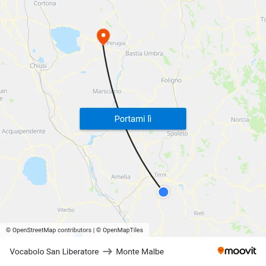 Vocabolo San Liberatore to Monte Malbe map
