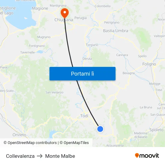 Collevalenza to Monte Malbe map