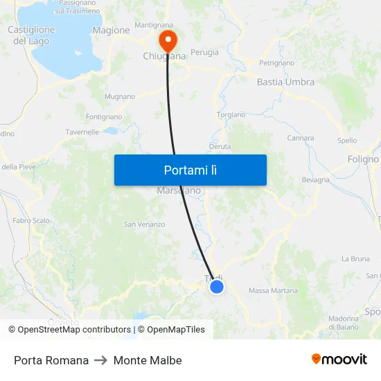 Porta Romana to Monte Malbe map