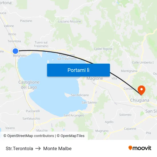 Str.Terontola to Monte Malbe map